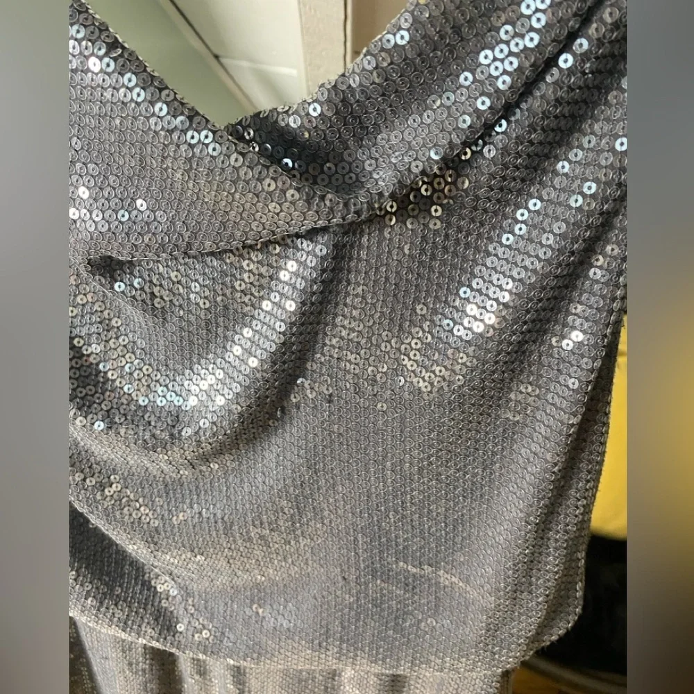 Robert Rodriguez Gunmetal Gray Sequin Silk Open Back Mini Dress Size 6 - Picture 5 of 12